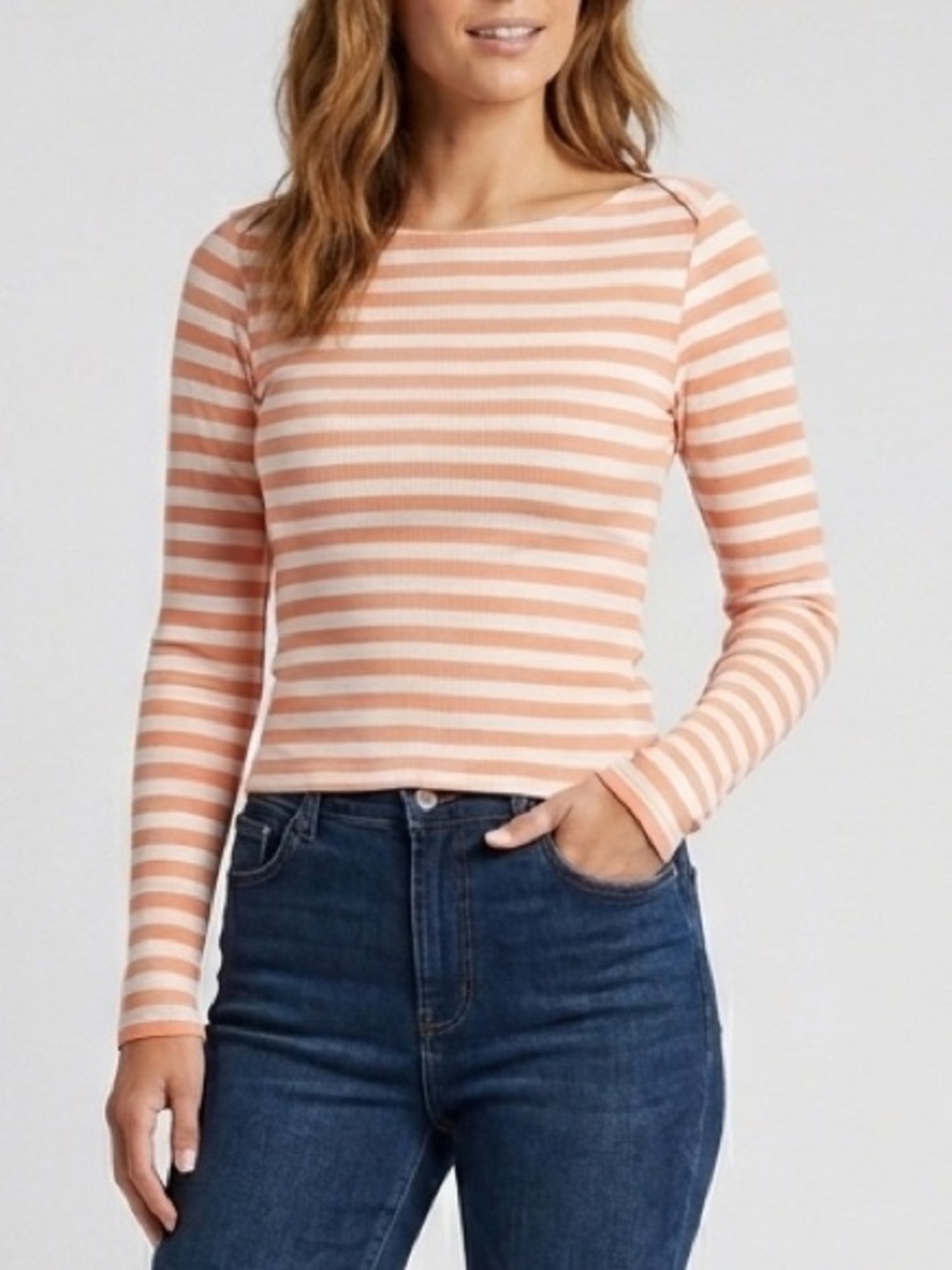 Frankie &‎ Skylarr Boatneck Ribbed Long Sleeve Top in Orange Stripe Size S